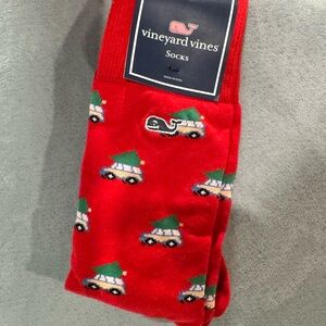 Vineyard Vines Men’s Truck & Tree Socks Red with Green and White Car Design